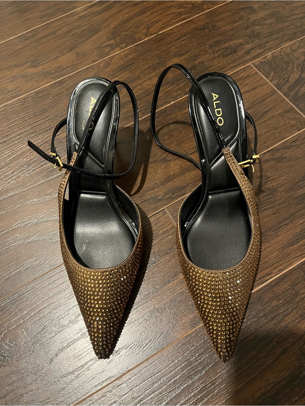 ALDO Brown Crystal-Embellished Pointed Slingback Heels brand New no tags